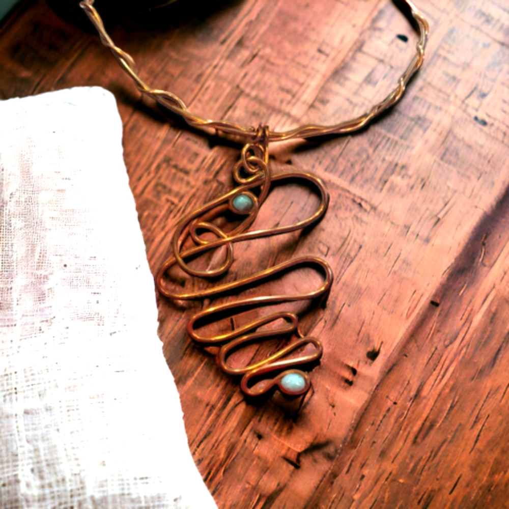HANDCRAFTED ARTISAN TWISTED COPPER WIRE NECKLACE PENDANT HANDMADE
